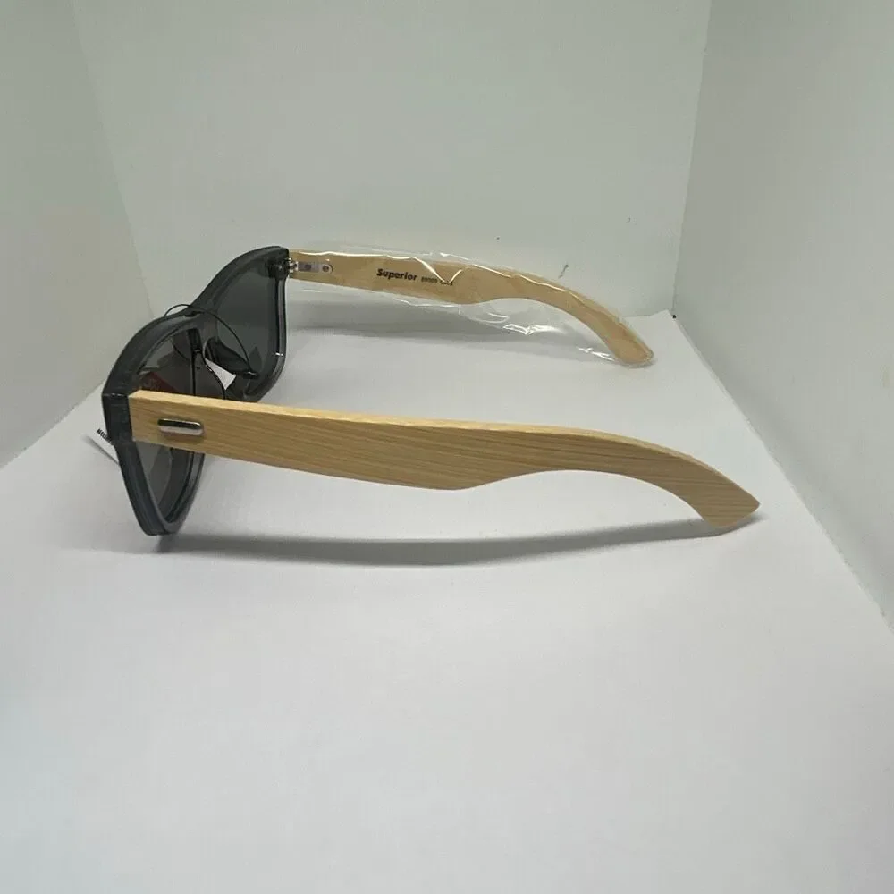 Superior Bamboo Mirrored  UV400 Rimless Shield Sunglasses Eco-Friendly Wooden Ar